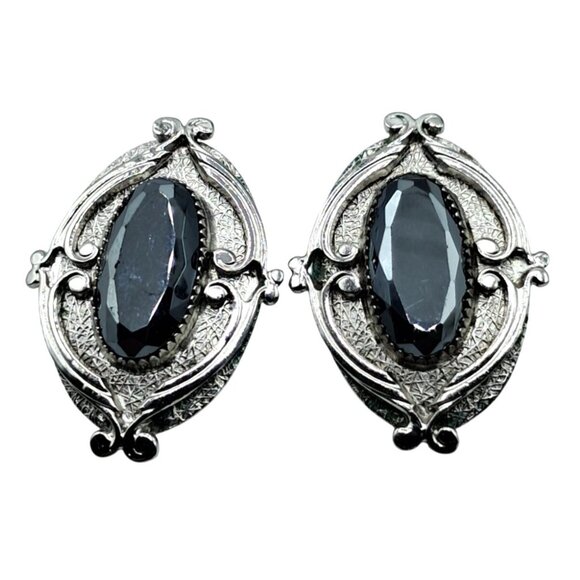 Vintage Whiting Davis Jewelry Set Necklace & Clip-On Earrings Hematite Look Silv - Picture 4 of 10